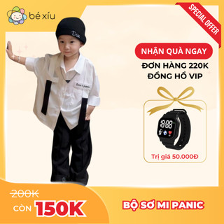 Bộ sơ mi dài tay kèm dây phong cách PANIC với thiết kế dây phối đen trắng gồm quần và áo cho bé từ 8-28Kg B80