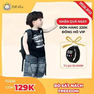  Bộ quần jean balo cotton FREEDOM mềm mát gấu quần jean xổ chỉ phong cách Hàn Quốc cho bé từ 8-28Kg B32