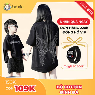  Set bộ cotton mềm mát ĐÍNH ĐÁ HOTTREND 2024 dành cho bé trai mặc hè gồm quần và áo từ 8-26Kg B18