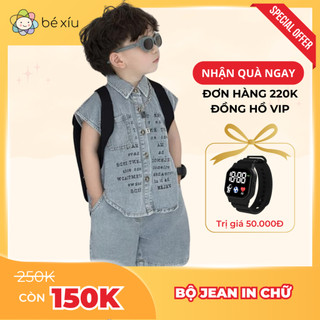  SET Bộ jean bé trai IN CHỮ vải bò mềm phong cách Hàn Quốc, cực bắt mắt gồm áo và quần cho bé từ 8-28Kg B69