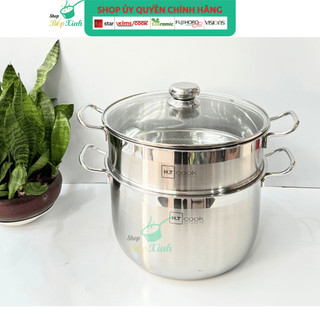 Bộ nồi xửng hấp 1 đáy inox 430 cao cấp HT Cook Fivestar nắp kính tặng 1 muỗng canh  26cm | 28cm | 30cm | 32cm