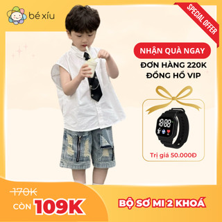  Bộ sơ mi cà vạt quần jeam túi khóa phong cách Hàn Quốc cho bé trai từ 8-26kg B3