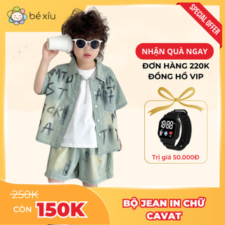 SET Bộ Jean Bé Trai Kèm Cavat Vải Bò Mềm Phong Cách Hàn Quốc, Cực Bắt Mắt Và Độc Lạ Gồm Áo Và Quần Cho Bé Từ 8-28Kg B63