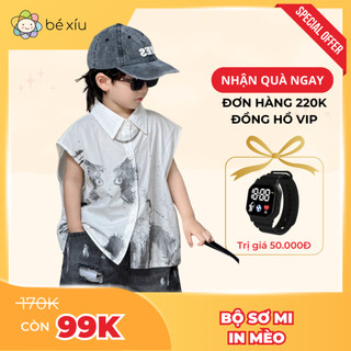  Bộ Sơ Mi IN HÌNH CHÚ MÈO Rất Phong Cách, Bất Mắt Cho Bé Trai Từ 8-28Kg B53