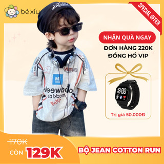 Bộ Jean Mềm Áo Cotton Mẫu Mới Chất Ngầu, Phong Cách Bắt Mắt Mặc Hè 2024 Cho Bé Trai Gồm Quần Và Áo Từ 8-28Kg B62