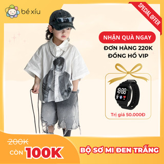 SET QUẦN JEAN SƠ MI ĐEN TRẮNG phong cách độc lạ cho bé trai từ 8-28Kg B5
