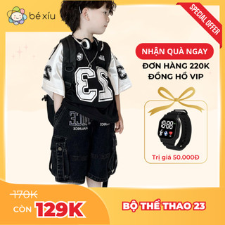 Bộ Quần Jean Mềm Áo Cotton Thể Thao 23 Cực Năng Động, Khỏe Khoắn Gồm Quần Và Áo Cho Bé Trai Từ 8-28Kg B64