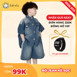 Bộ Jean mềm kẻ sọc cực sang chảnh với phong cách Hàn Quốc cho bé trai từ 10-30Kg by BÉ XÍU B4