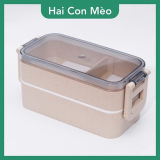 Hộp cơm nhỏ lúa mạch 2 tầng 400ml kèm đũa văn phòng nhỏ gọn