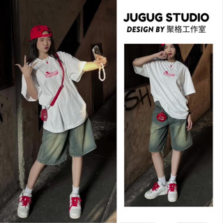 BAGGY JEANS SHORT - Quần đùi ống rộng usisex màu xanh ánh rêu JG2K