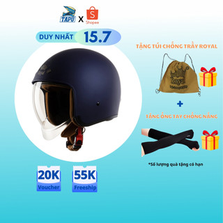 [CHÍNH HÃNG] MŨ BẢO HIỂM 3/4 ROYAL M139 KÍNH ÂM XANH ĐEN MỜ