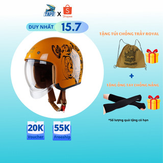 [CHÍNH HÃNG] MŨ BẢO HIỂM 3/4 ROYAL M139 KÍNH ÂM VÀNG TEM Cafe Racer