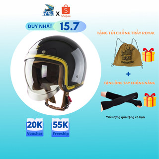 [CHÍNH HÃNG] MŨ BẢO HIỂM 3/4 ROYAL M139 KÍNH ÂM ĐEN BÓNG TEM V10