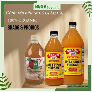 Giấm táo hữu cơ có giấm cái Bragg và Probios (Organic Apple Vinegar with the mother)
