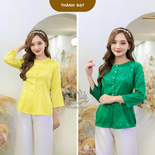 Áo bà ba nữ lụa gấm đi lễ chùa, bán rời áo và quần, đồ lam loại 1, mềm mịn ko bai xù mặc thoải mái duyên dáng_mã ABB1