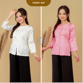 Áo Bà Ba Nữ Đi Lễ Chùa Kèm Quần Đen, Vải Lụa Gấm Đẹp,Mềm Mịn,Đồ Lam Đi Chùa Mặc Thoải Mái Duyên Dáng,Kín Đáo _ Mã ABB1