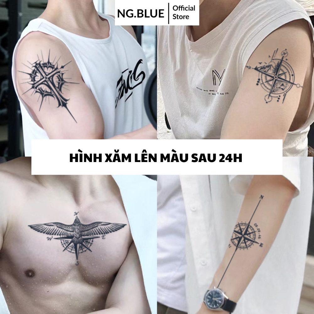 Hình xăm dán tattoo cho nam 15 ngày tạm thời ngầu dán bắp tay cổ tay bắp chân nam nữ chữ nhật cổ lâu trôi chống nước