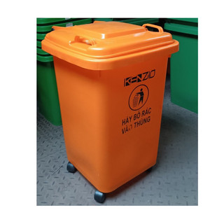 Thùng rác công cộng, thùng rác nhựa 60L - 04 bánh xe, màu xanh, vàng, cam và xám