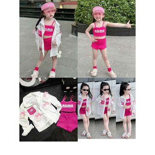 Set 3chi tiết hello kitty áo sơ mi+áo dây miumiu+quần cho bé gái. Hàng chuẩn shop. a24-10