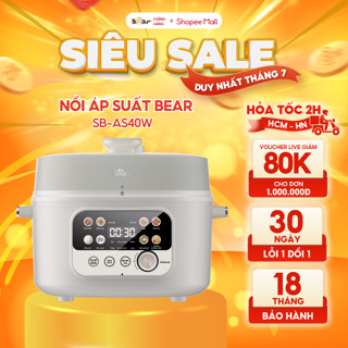 Nồi Áp Suất 4L Bear Đa Năng 8 Chế Độ Ninh Hầm Lẩu Nướng Sôi Nhanh Chống Dính Dễ Vệ Sinh An Toàn Bản Tiếng Việt SB-AS40W