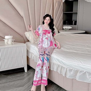 Đồ bộ tiểu thư mặc nhà pizama tiểu thư cổ bèo bộ ngủ tiểu thư bánh bèo vải lụa xước - cn03