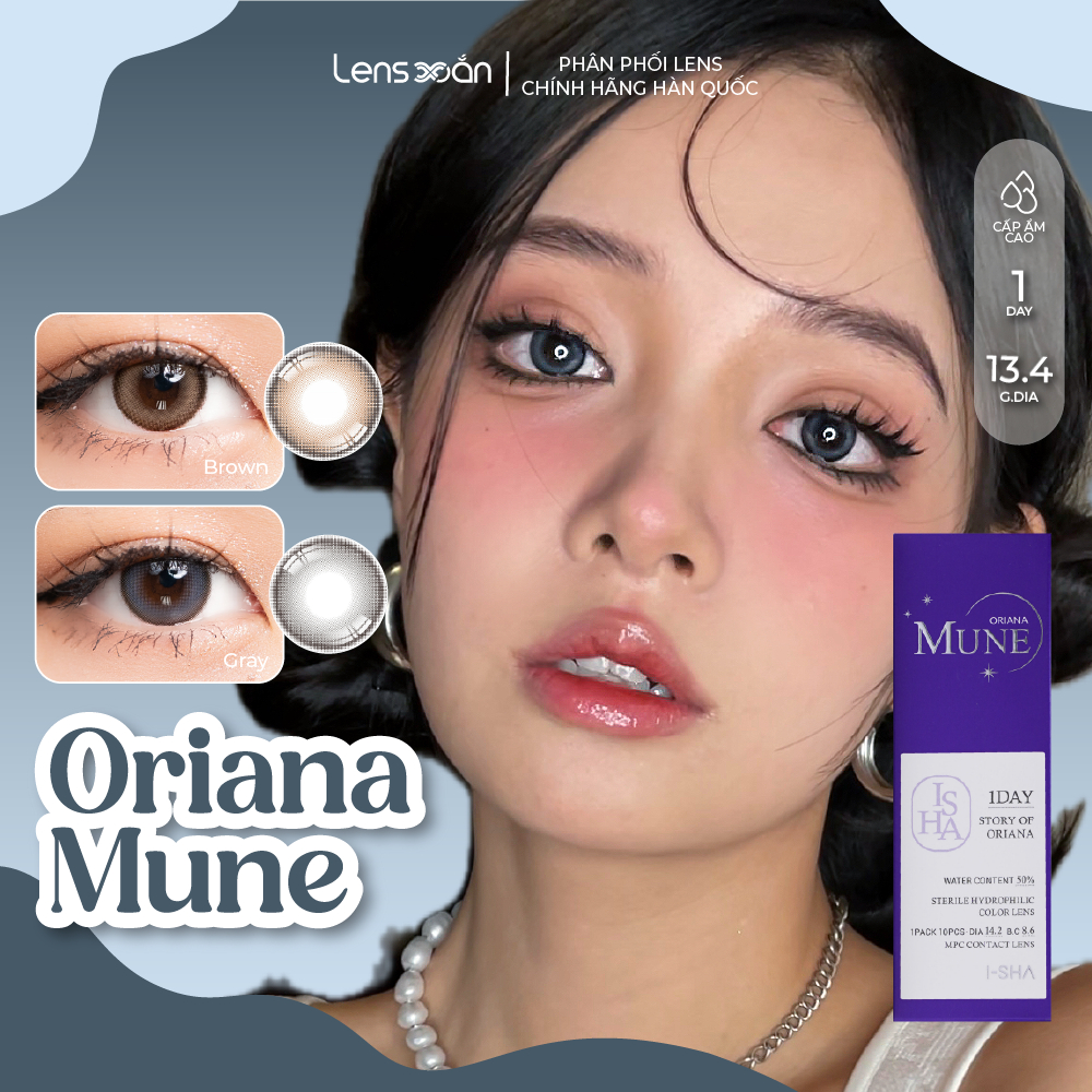 LENS 1 NGÀY tự nhiên LENS XOẮN kính áp tròng cận tự nhiên có viền tròn mắt sáng rõ hàn quốc ISHA ORI