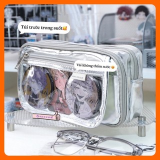 Túi đựng bút đồ học tập da màu bạc 9 ngăn đẹp xinh bóp viết học sinh nữ cá tính đa năng thời trang