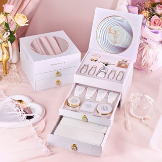 Bộ trang điểm nai trắng CAO CẤP 3 tầng 17 món gồm GƯƠNG  LED kèm sạc, máy rửa mặt, đồ make up