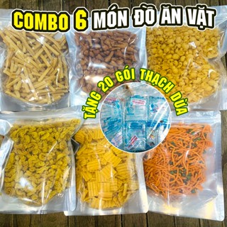 [COMBO 6 Món Đồ Ăn Vặt Tặng 20 Gói Thạch Dừa] Bim Bim Khoai Tây, Quẩy Đùi Gà, Mái Tôn, Xương Chó, Râu Mực, Snack Tăm Đậu