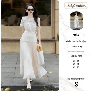 Sét áo ren mix chân váy tơ dập ly s006