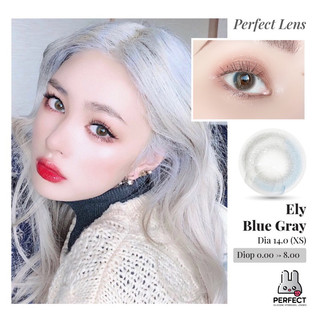 Lens Ảnh Mắt Thật, Ely Blue Gray Perfect Lens, dia 14.0, kính áp tròng xám xanh giãn nhỏ , có độ cận, không viền