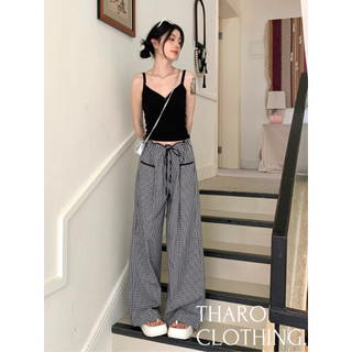 Set quần caro suông rộng + áo 2 dây - tharo clothing