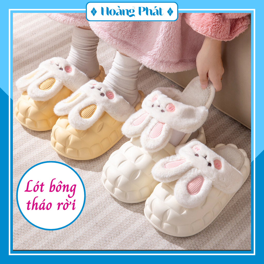 Dép Bông Con Thỏ Có Thể Tháo Rời, Dép Bông Đi Trong Nhà Lót Lông Cừu Cho Nữ Mùa Đông Đế Dày Chống Thấm Nước Chống Trơn