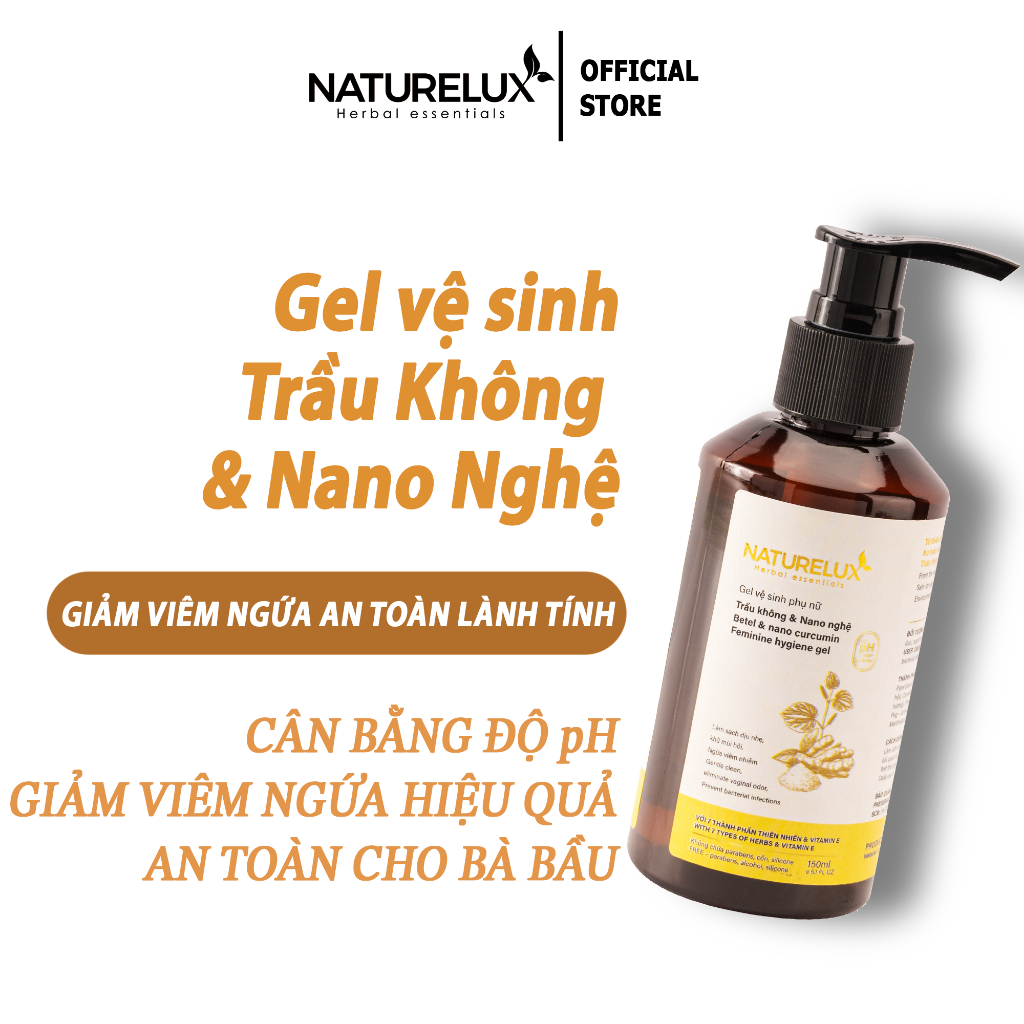 Dung dịch vệ sinh phụ nữ Trầu Không & Nano Nghệ làm sạch ngăn mùi kháng khuẩn NATURELUX 150ml