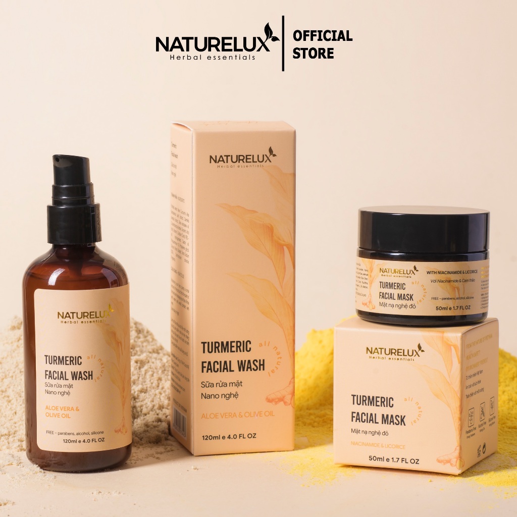 Bộ Sữa rửa mặt+Mặt nạ nghệ đỏ dưỡng trắng da, mờ thâm nám, dưỡng ẩm NATURELUX (120ml/50g)