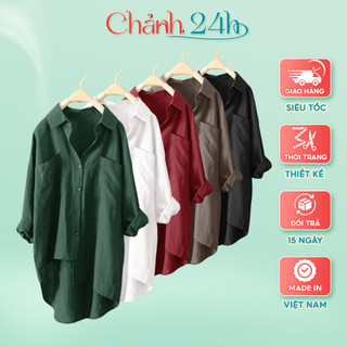 Áo sơ mi nữ dài tay tà lệch form rộng bigsize Chảnh 24h chất liệu đũi tơ mềm nhẹ mát SMH.31