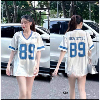 Áo thun form rộng chất cotton khô in số 89 cổ tim