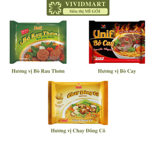  - UNI-PRESIDENT - Mì Unif 3 vị: Bò Rau Thơm, Chay Đông Cô, Bò Cay (72-80g/gói) - Mì ăn liền Unif, Mì Unif gói