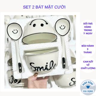 Set 2 bát ăn cơm bằng sứ hình mặt cười smile cute