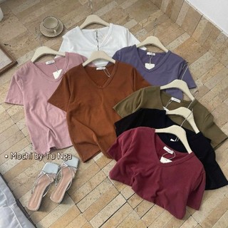 Áo thun cổ tim trơn hàng QC