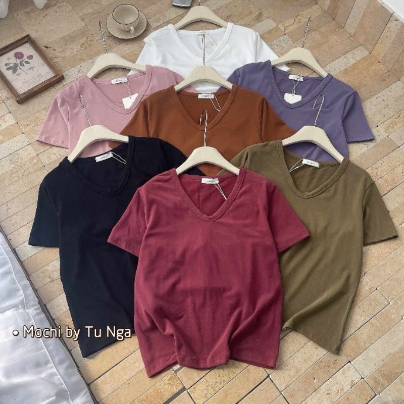Áo thun cổ tim trơn hàng QC
