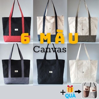 Túi tote cỡ lớn vải canvas dày xuất Âu được phối 2 màu, có khoá kéo và 3 túi phụ, 6 màu để lựa chọn