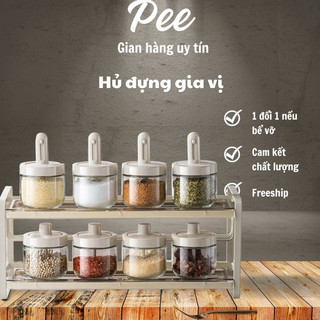 Hũ đựng gia vị thủy tinh đẹp kèm thìa muỗng nắp đậy kín bảo hành bể vỡ
