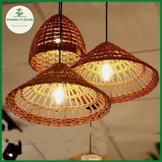  Chao đèn thả trần hình nón mây đan thưa trang trí quán ăn quán cafe nghệ thuật Phương Vy Decor 