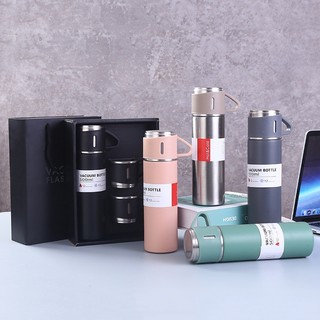 Bình nước giữ nhiệt kèm cốc 500ml, Bộ quà tặng bình giữ nhiệt inox 304 kèm 2 cốc có quai