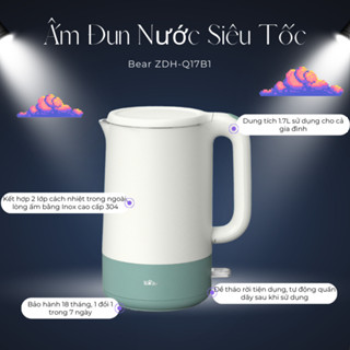 Ấm Pha Trà Siêu Tốc 1,7L Bear ZDH-Q17B1 Công Suất Lớn, Bình Đun Nước Nóng Nhanh Bền Bỉ Cho Gia Đình