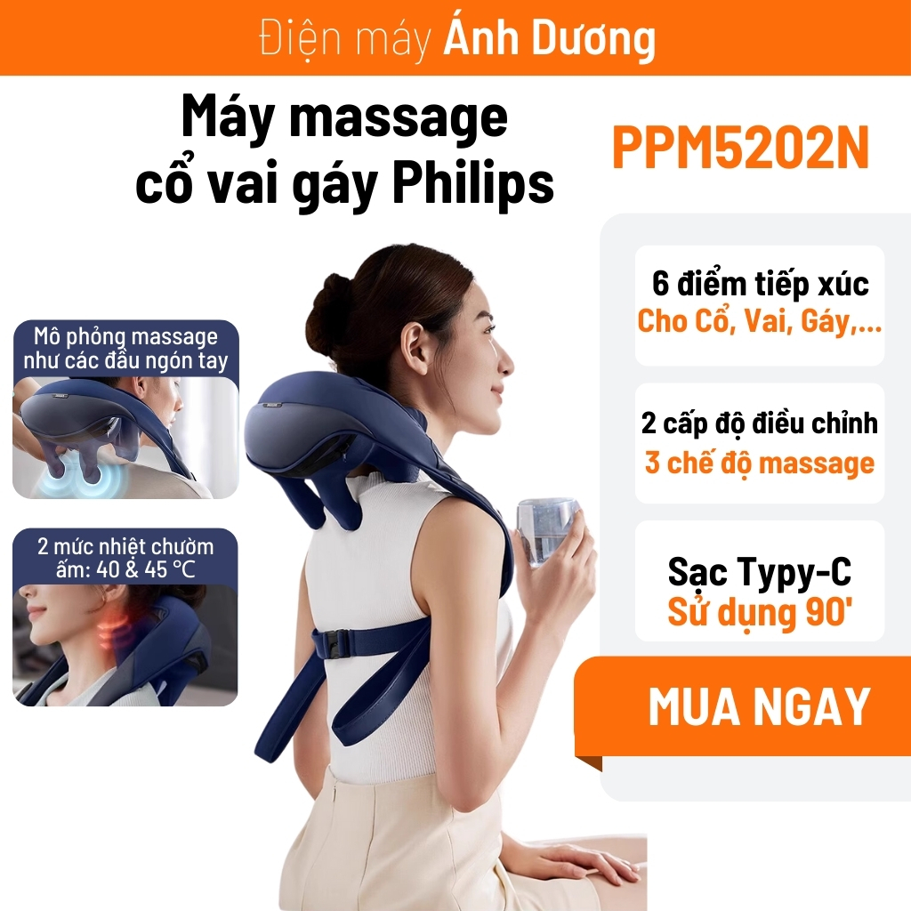 Máy Massage Cổ Vai Gáy Philips PPM5202N Đai Massage Mô Phỏng Như Các Đầu Ngón Tay Với 6 Điểm Tiếp Xúc Ôm Sát