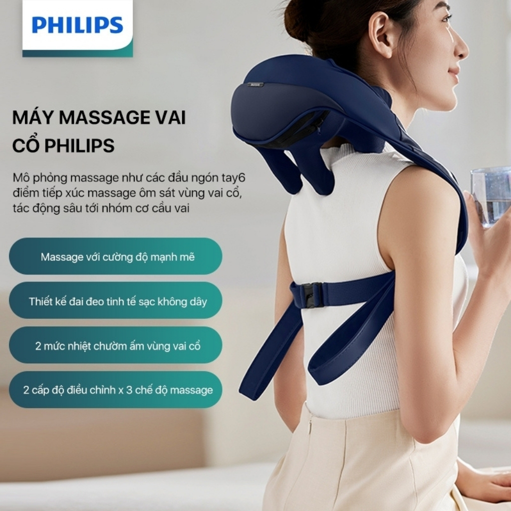 Máy Massage Cổ Vai Gáy Philips PPM5202N Đai Massage Mô Phỏng Như Các Đầu Ngón Tay Với 6 Điểm Tiếp Xúc Ôm Sát