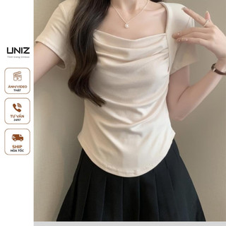 Áo thun nữ cổ vuông ngắn tay nữ cổ vuông vạt bầu UNIZ Aothuncovuong296/P0K42