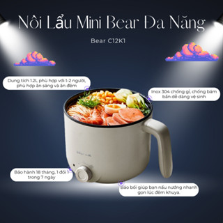 Nồi Lẩu Mini Bear Đa Năng - C12K1 Ca Nấu Mì, Hấp, Luộc, Xào 2 Tầng Đa Năng Tiện Dụng